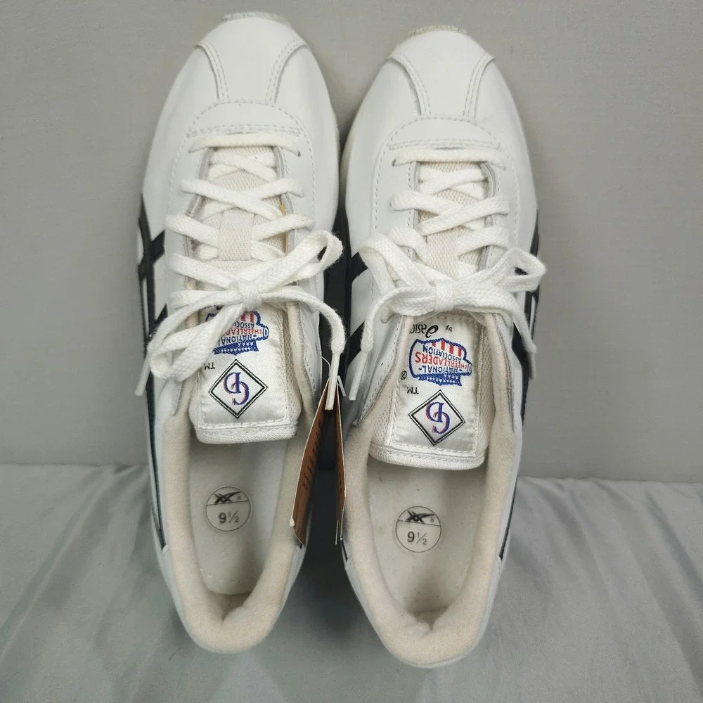 Vtg Asics Cheer Shoes Women 9.5 White Black Leather NCA Cheerleading